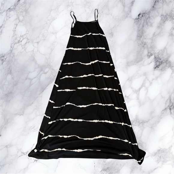 Emery Rose Black White Striped Maxi Dress Adjustable Strap Size M - Picture 4 of 5